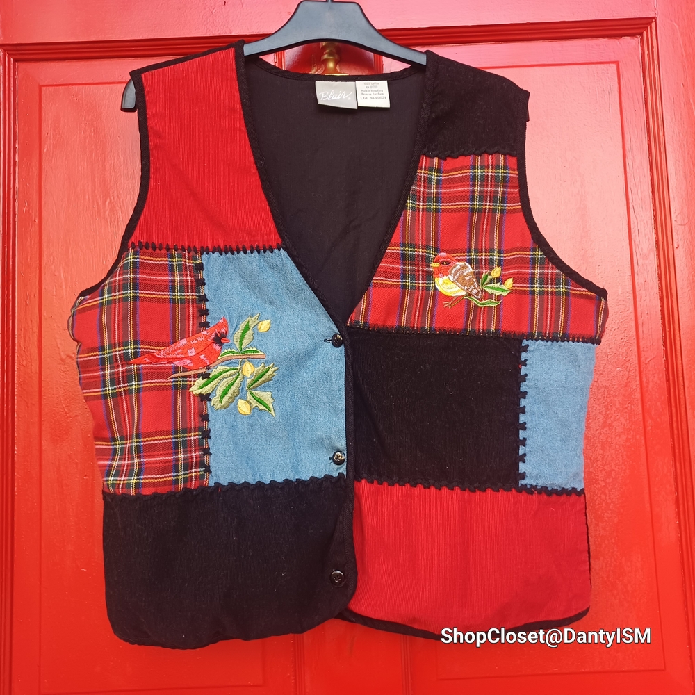 Vtg 1980s Tartan Corduroy Vest  With Patchwork Design - Picture 3 of 15